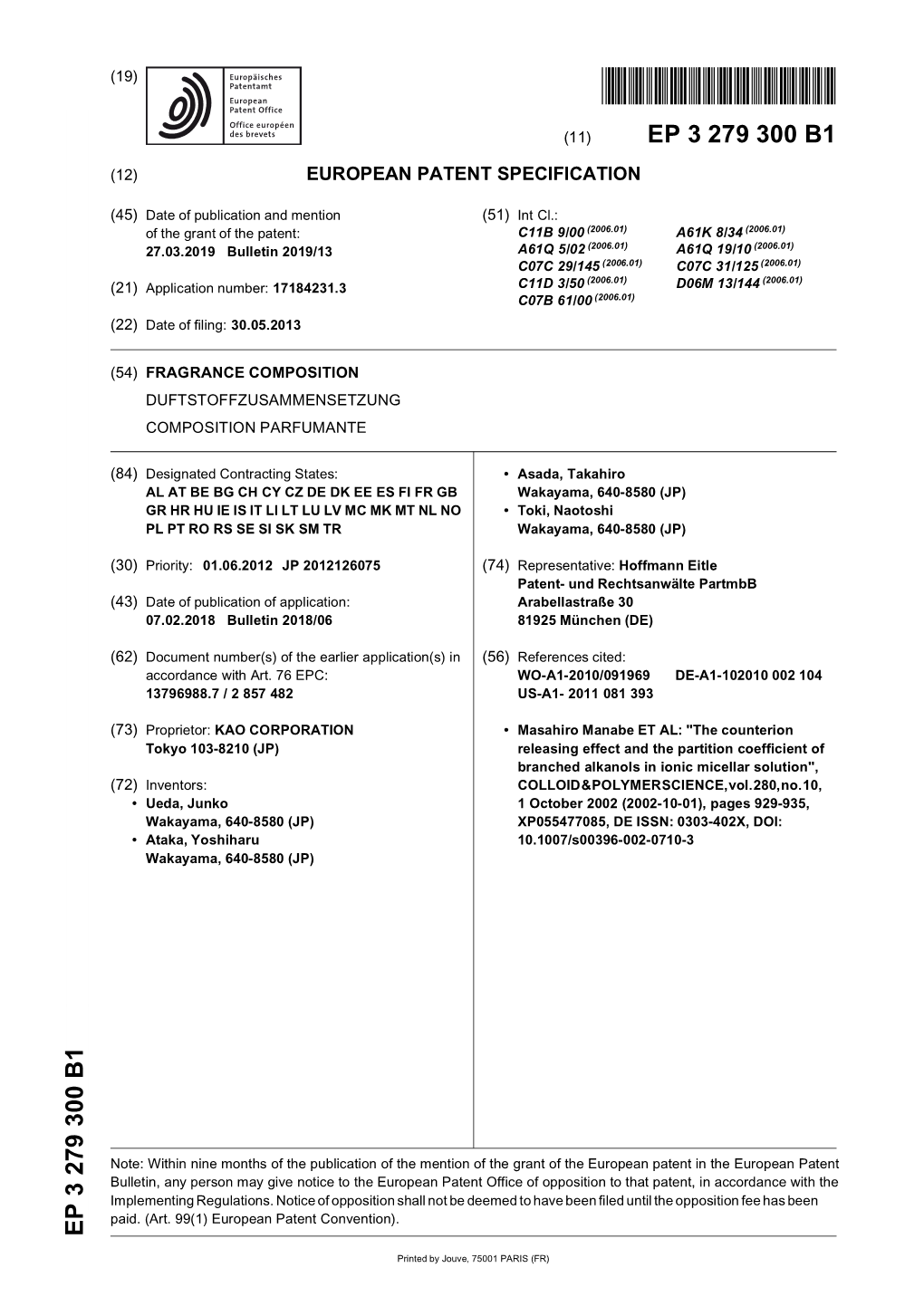 Fragrance Composition Duftstoffzusammensetzung Composition Parfumante