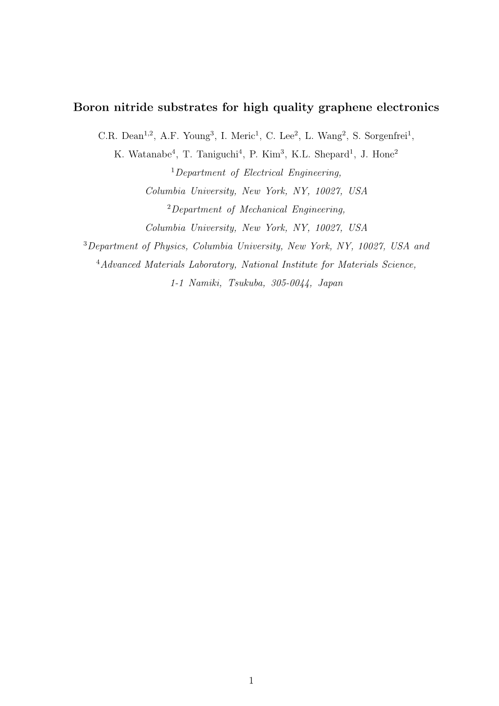 Boron Nitride Substrates for High Quality Graphene Electronics