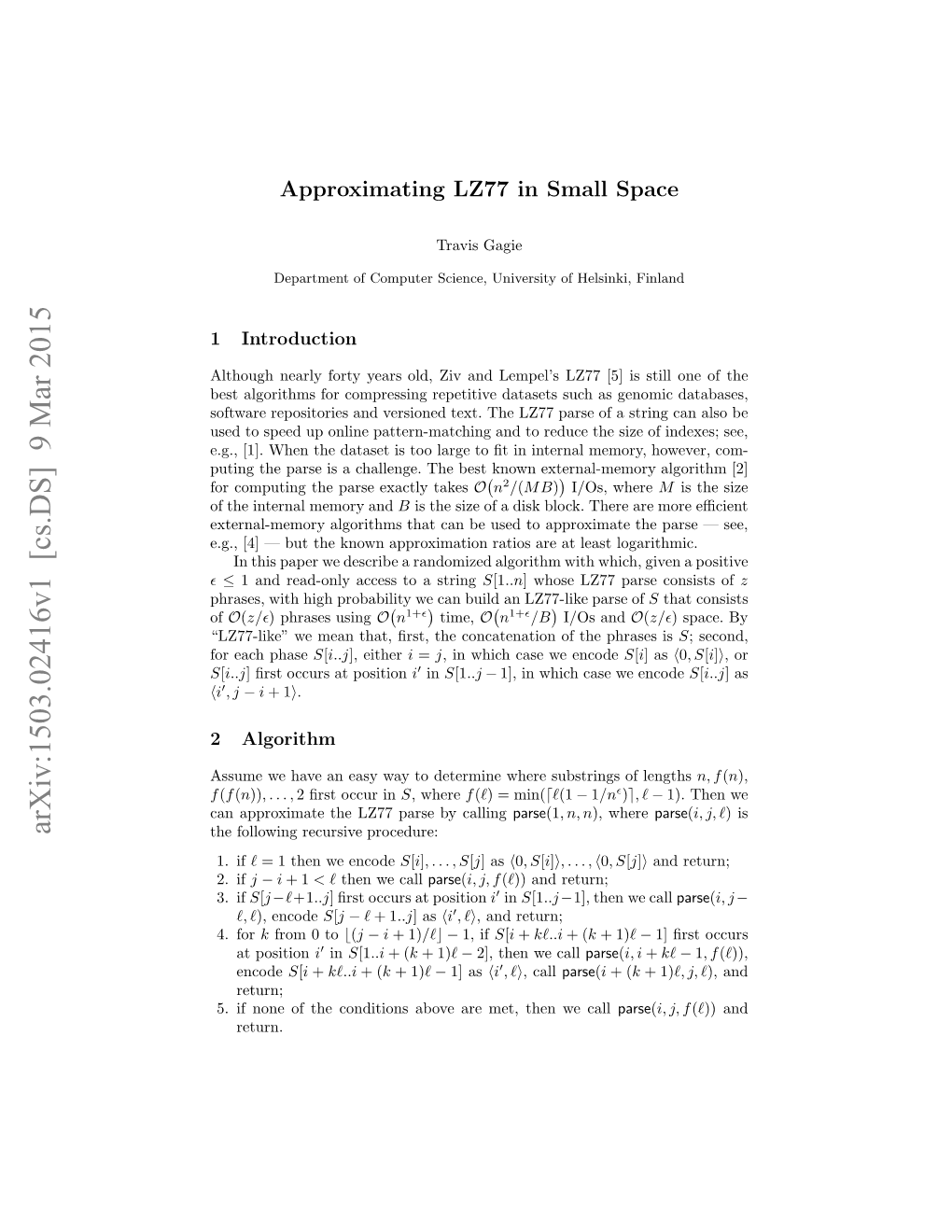 Approximating LZ77 in Small Space