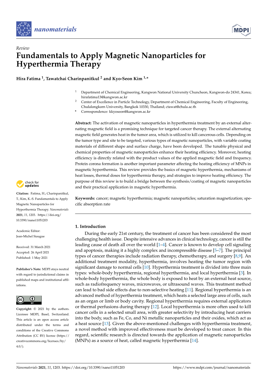 Fundamentals to Apply Magnetic Nanoparticles for Hyperthermia Therapy