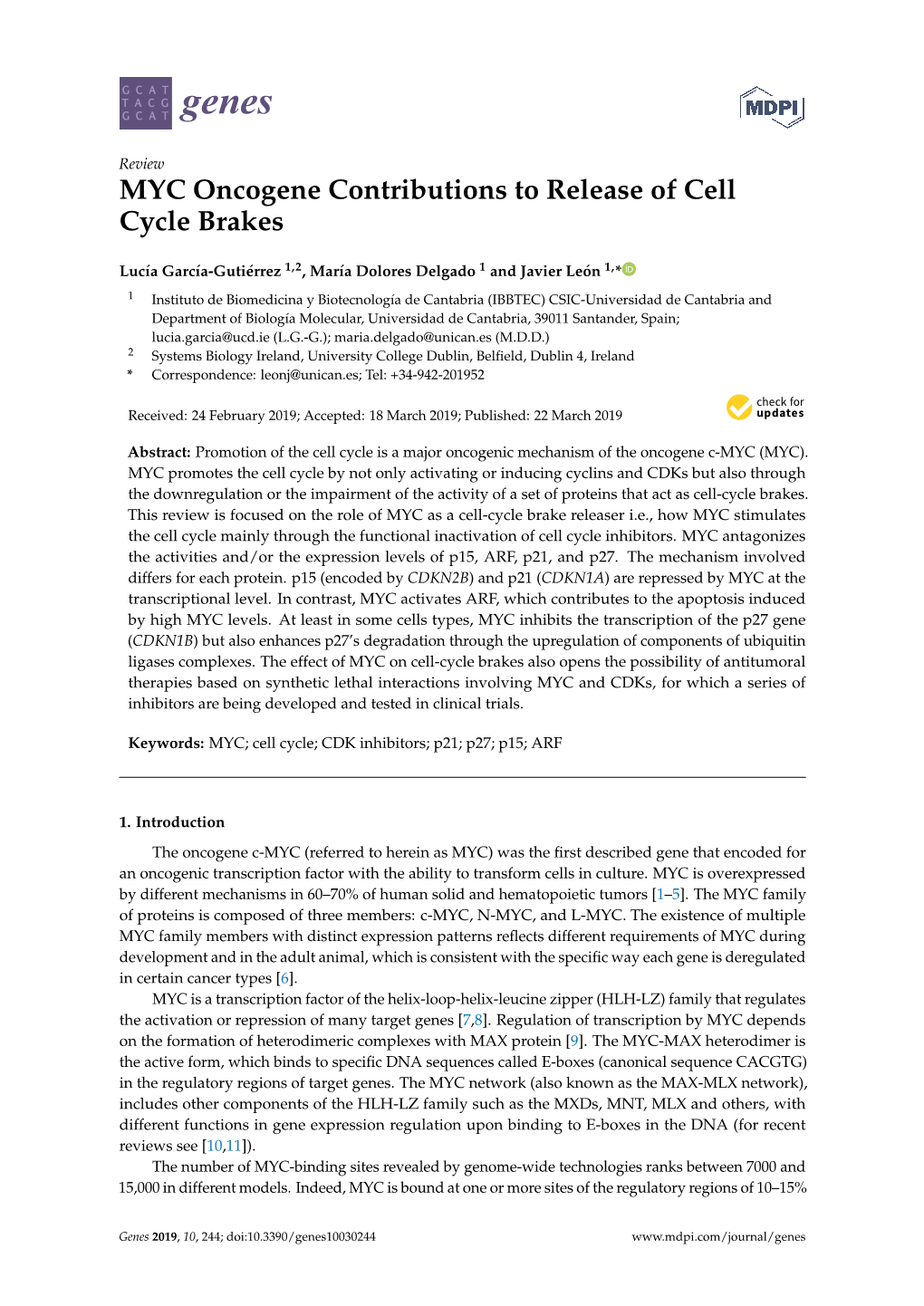 MYC Oncogene Contributions to Release of Cell Cycle Brakes