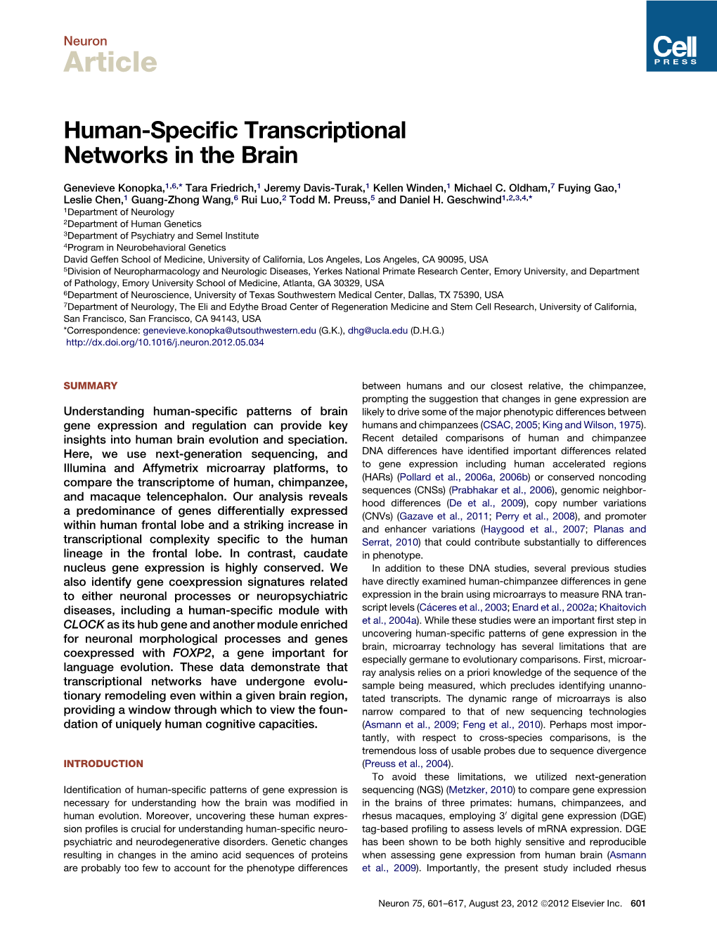 Human-Specific Transcriptional Networks in the Brain