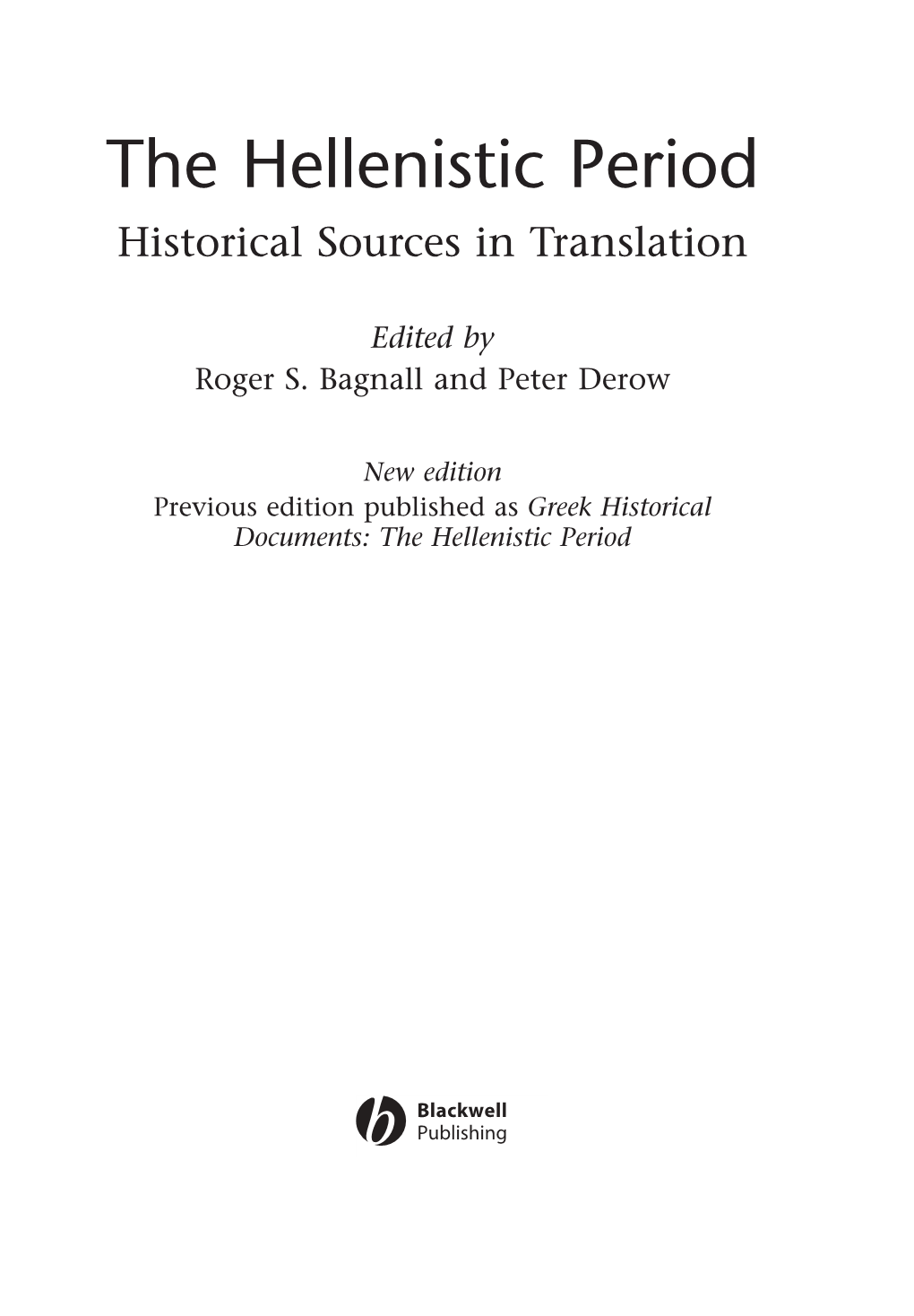 The Hellenistic Period Historical Sources in Translation