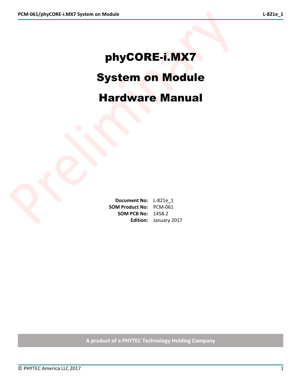Phycore-I.MX7 System on Module Hardware Manual