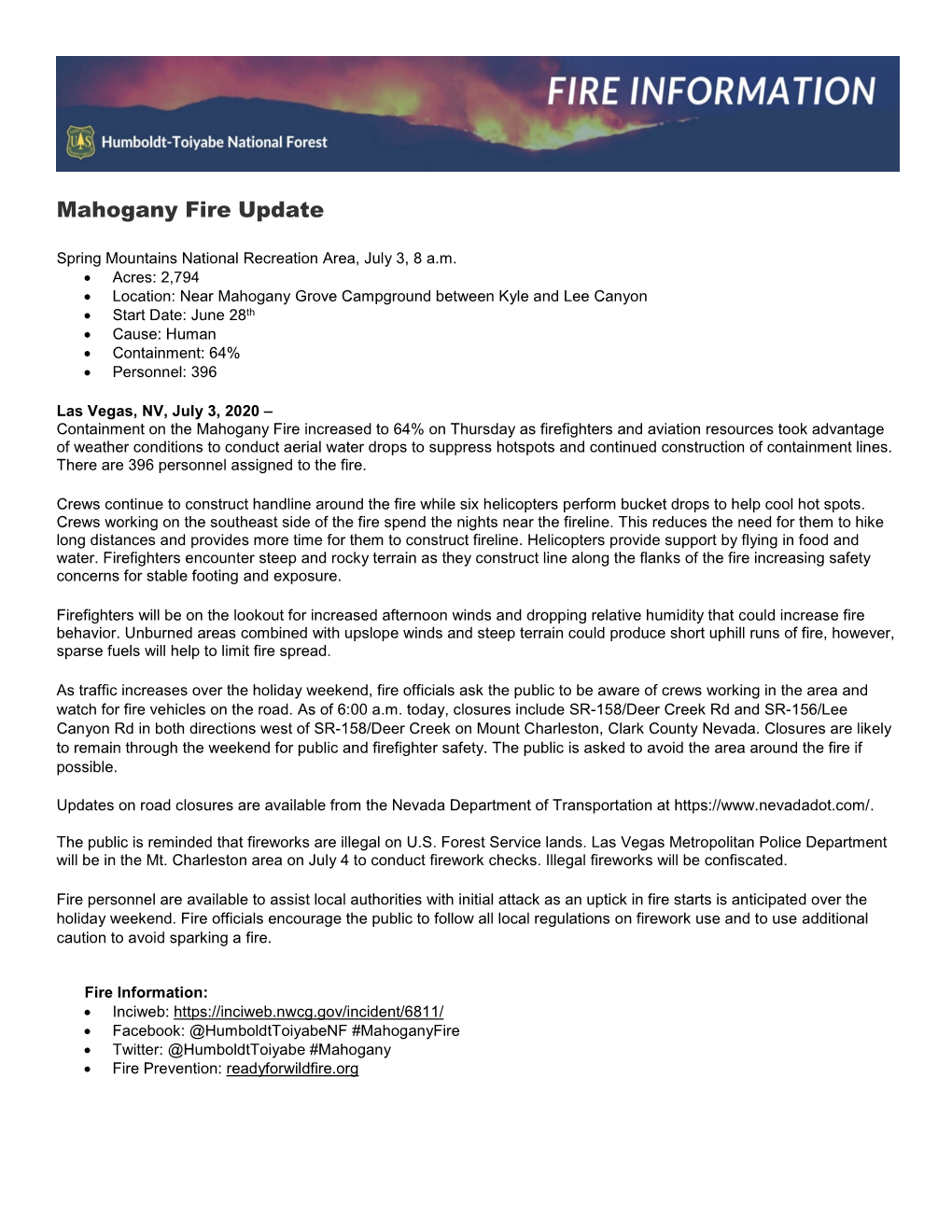 Mahogany Fire Update