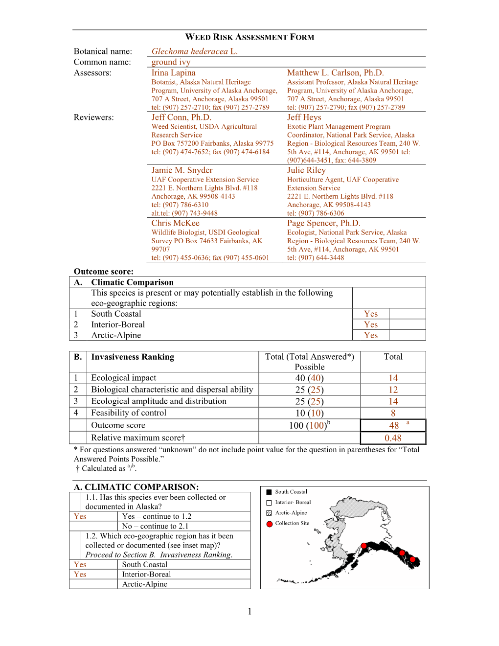 Plant Invasiveness Assessment System for Alaska