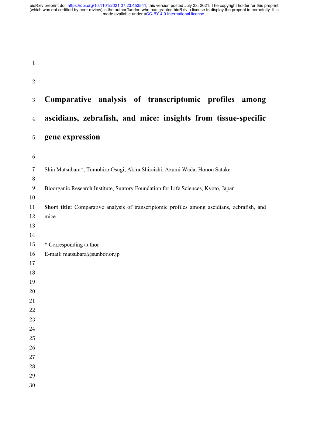 Comparative Analysis of Transcriptomic Profiles Among