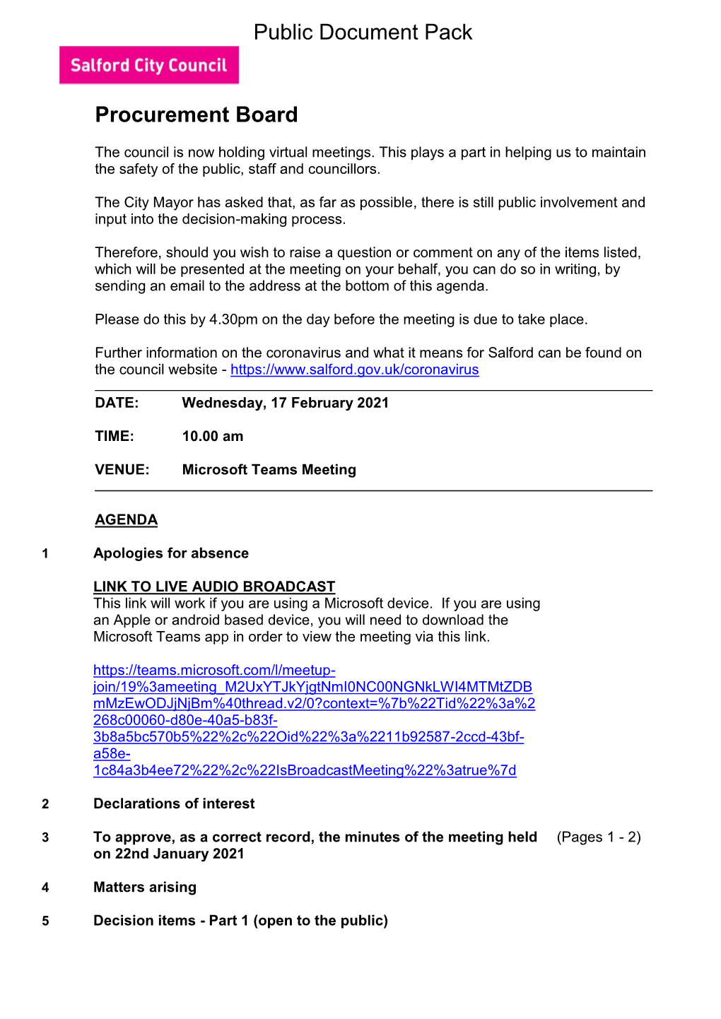 (Public Pack)Agenda Document for Procurement Board, 17/02/2021 10