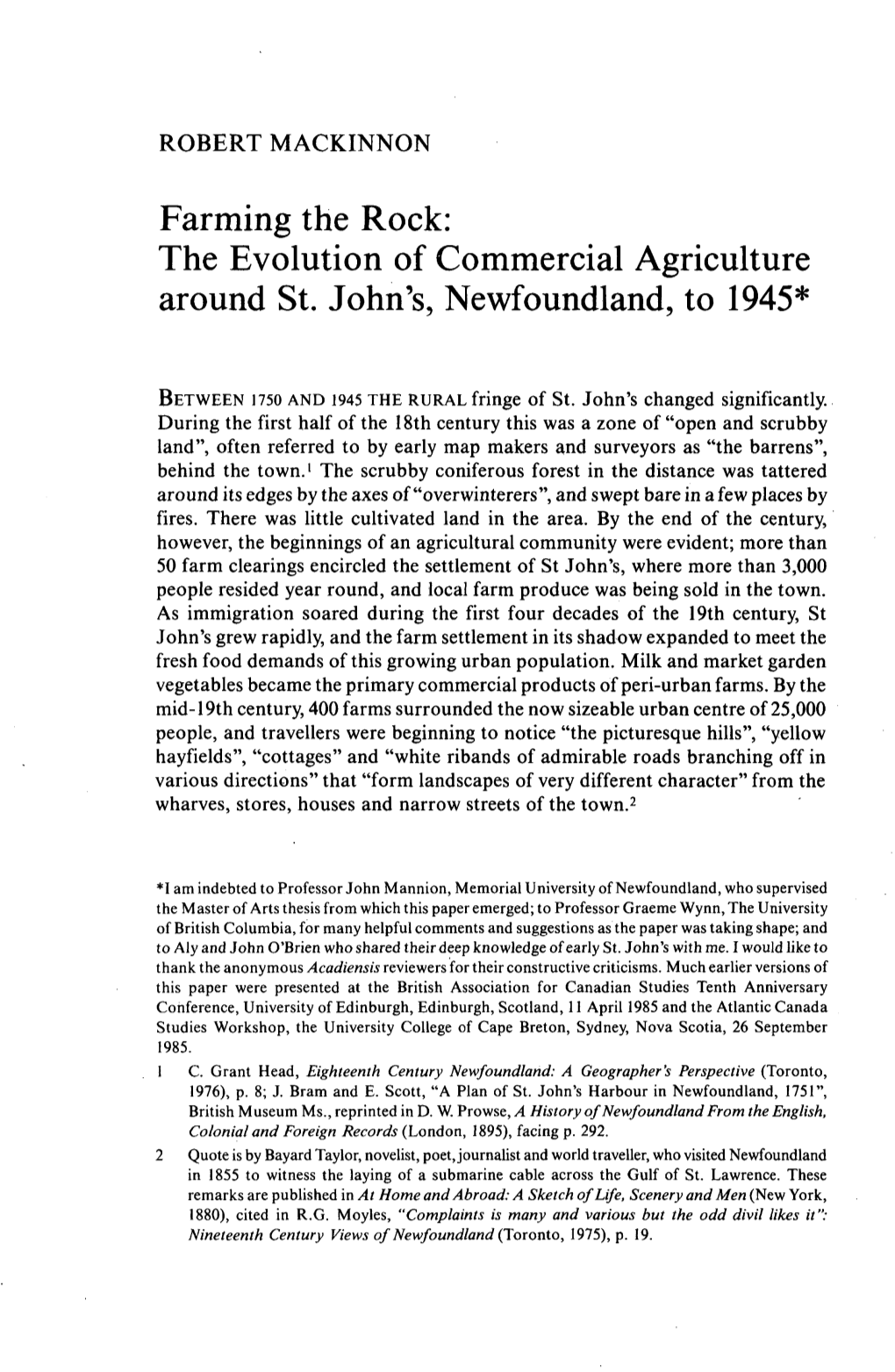 Farming the Rock: the Evolution of Commercial Agriculture Around St