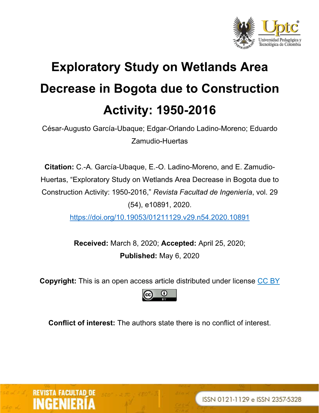 Exploratory Study on Wetlands Area Decrease in Bogota Due to Construction