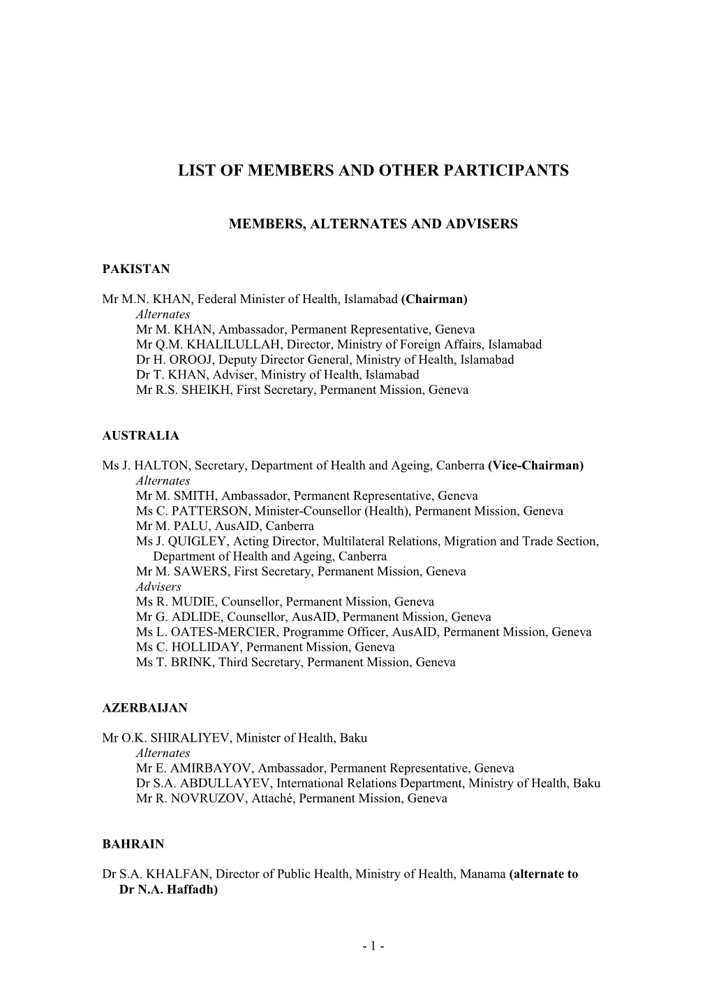 List of Members and Other Participants