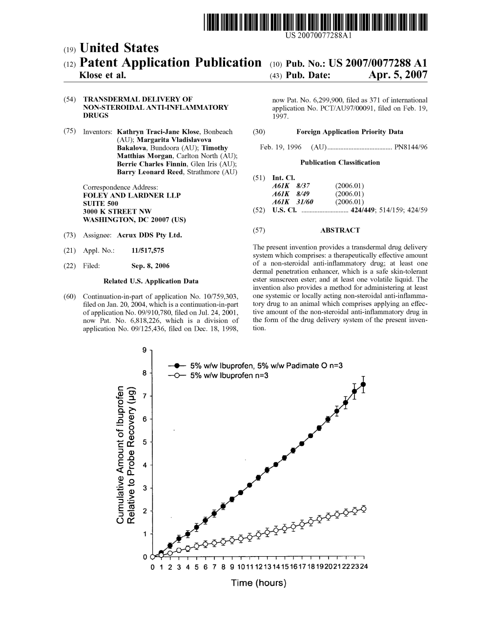 (12) Patent Application Publication (10) Pub. No.: US 2007/0077288A1 Klose Et Al