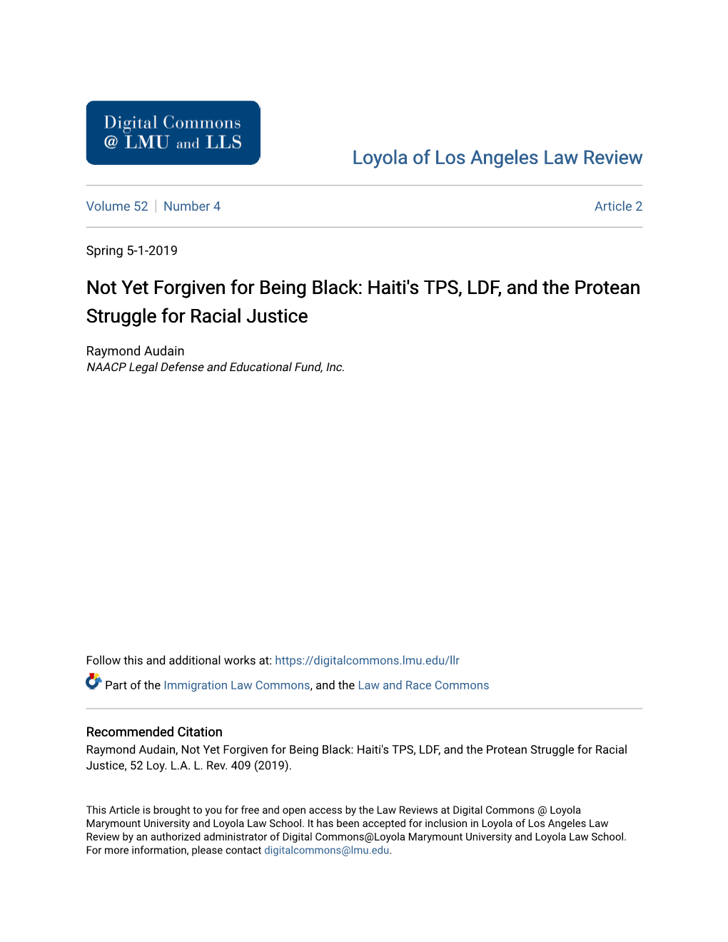Not Yet Forgiven for Being Black: Haiti's TPS, LDF, and the Protean Struggle for Racial Justice
