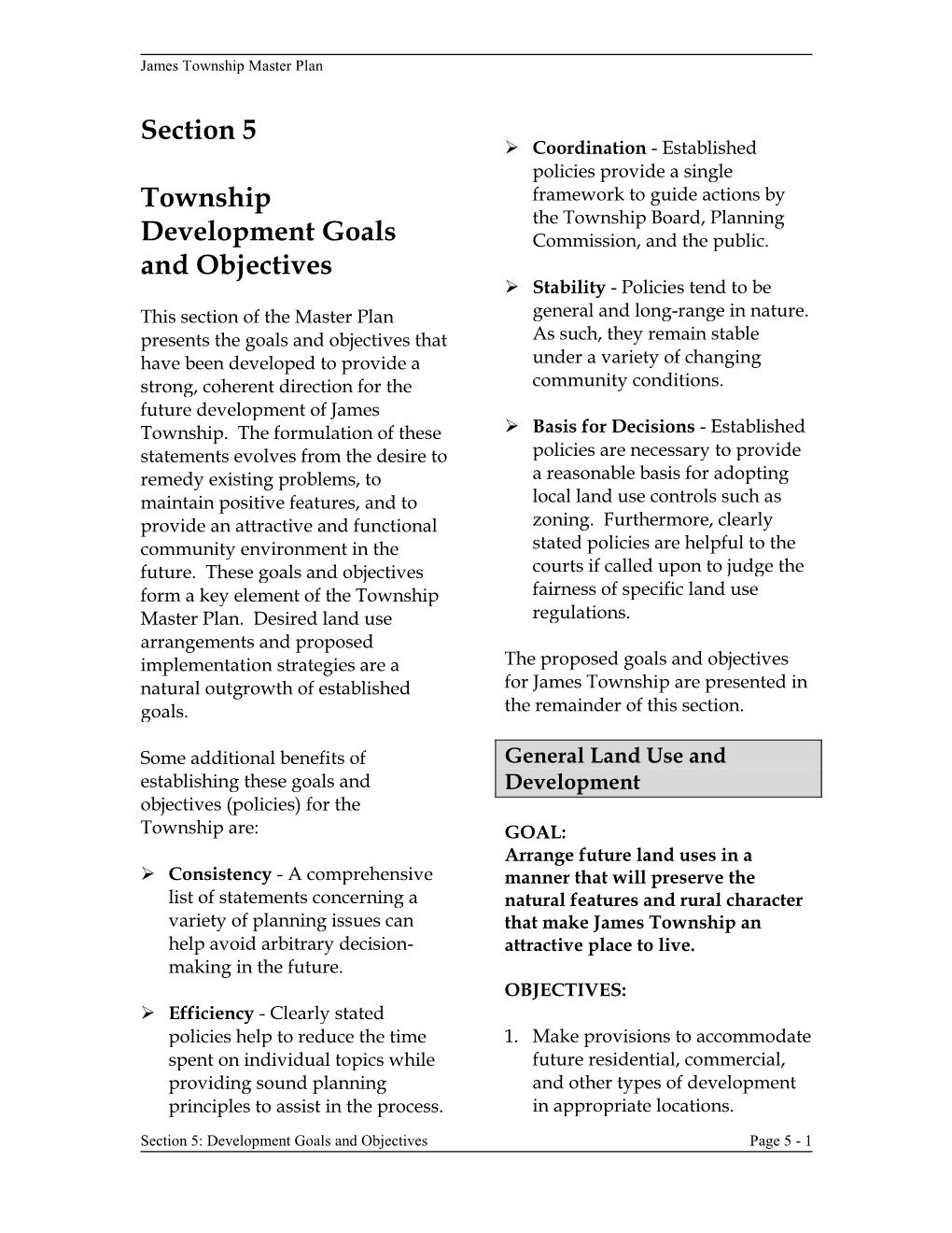 Section 5 Township Development Goals and Objectives
