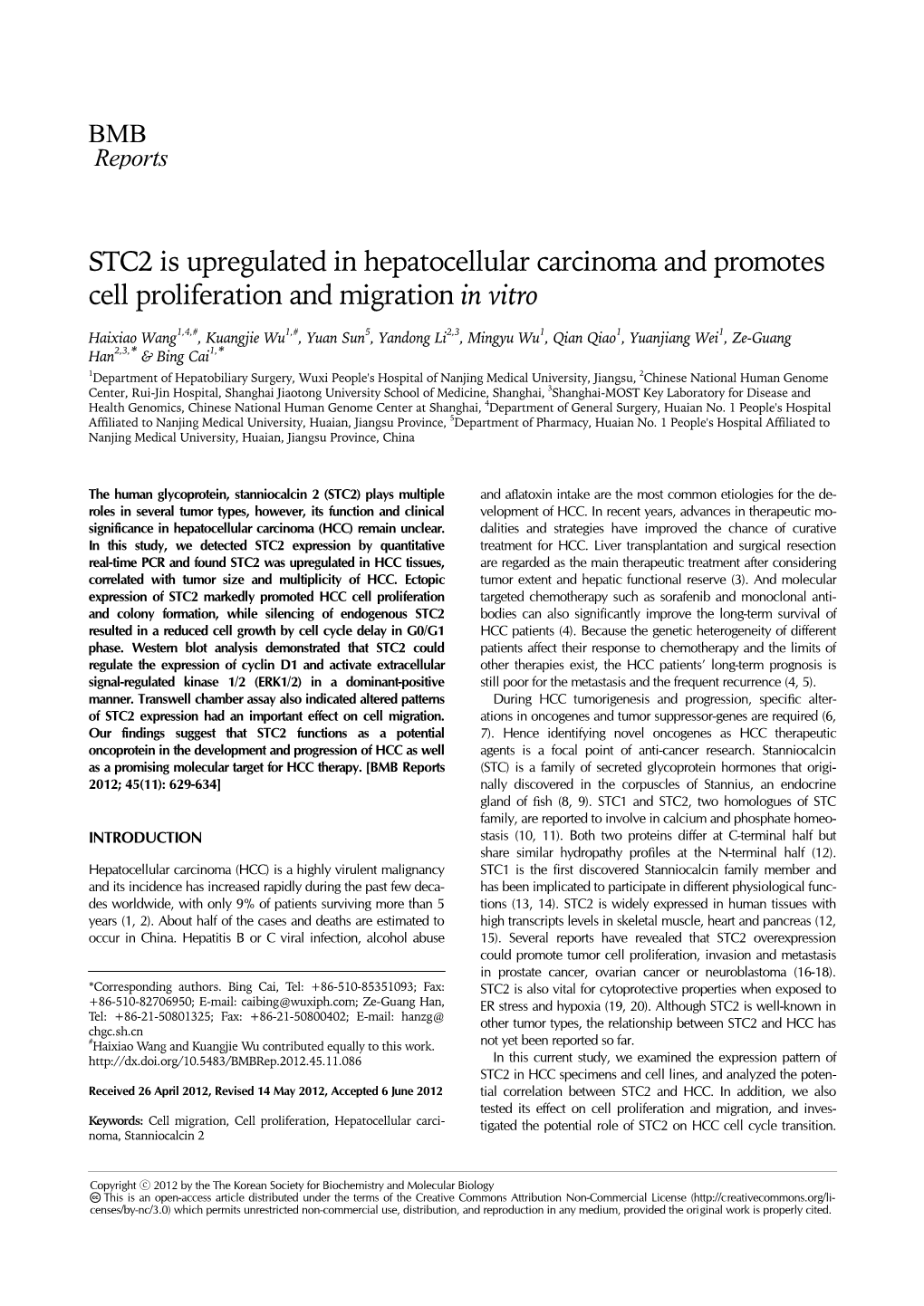 STC2 Is Upregulated in Hepatocellular Carcinoma and Promotes Cell Proliferation and Migration in Vitro