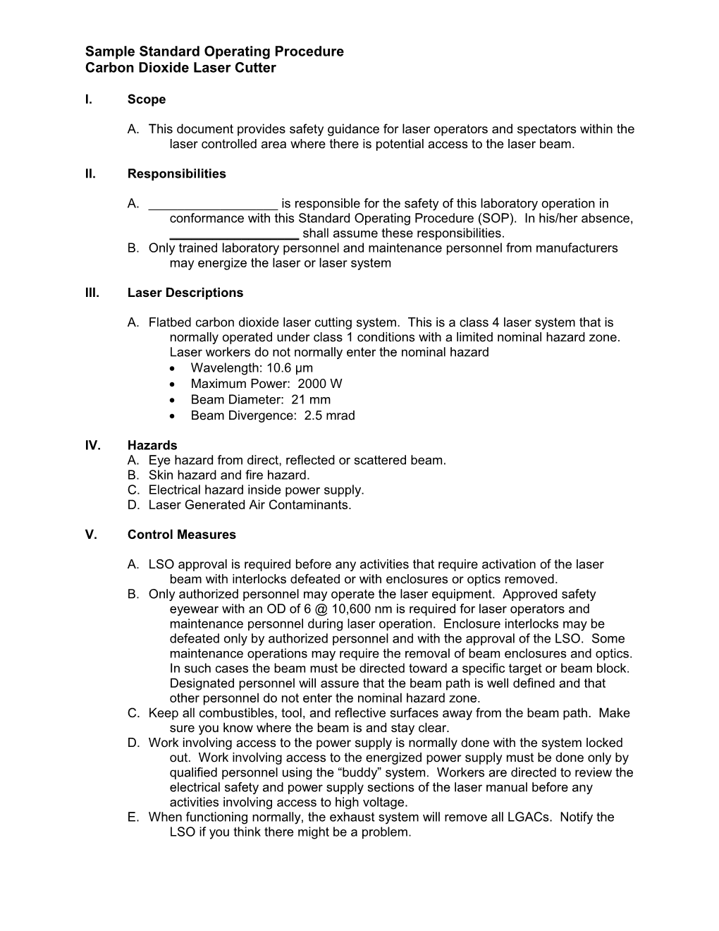 Laser Safety Plan / Standard Operating Procedures s1