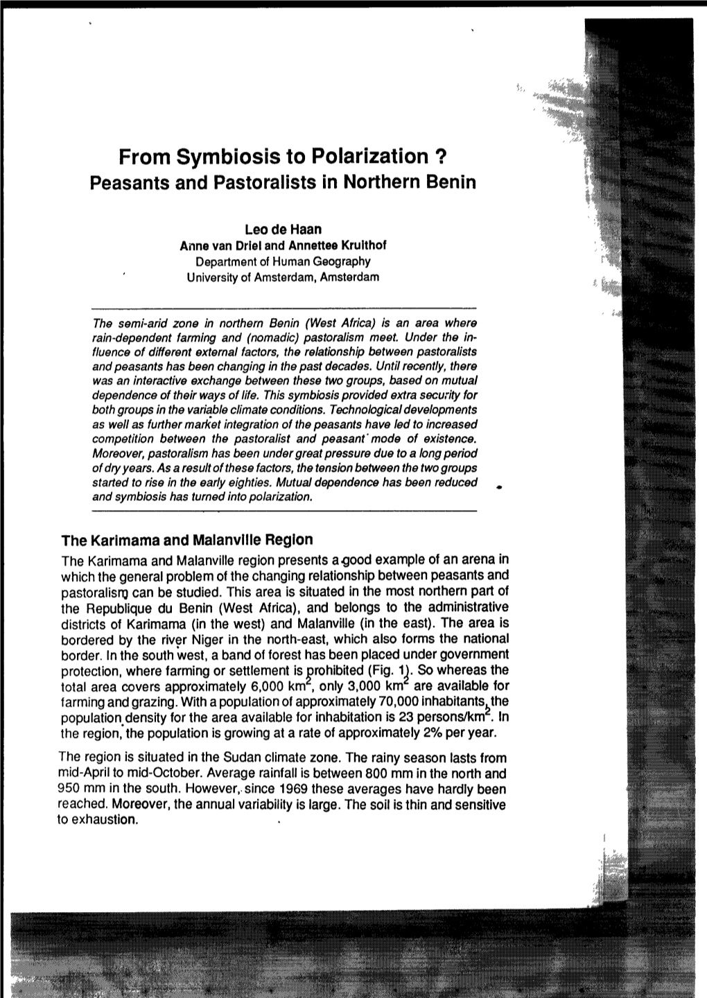 From Symbiosis to Polarization ? Peasants and Pastoralists in Northern Benin