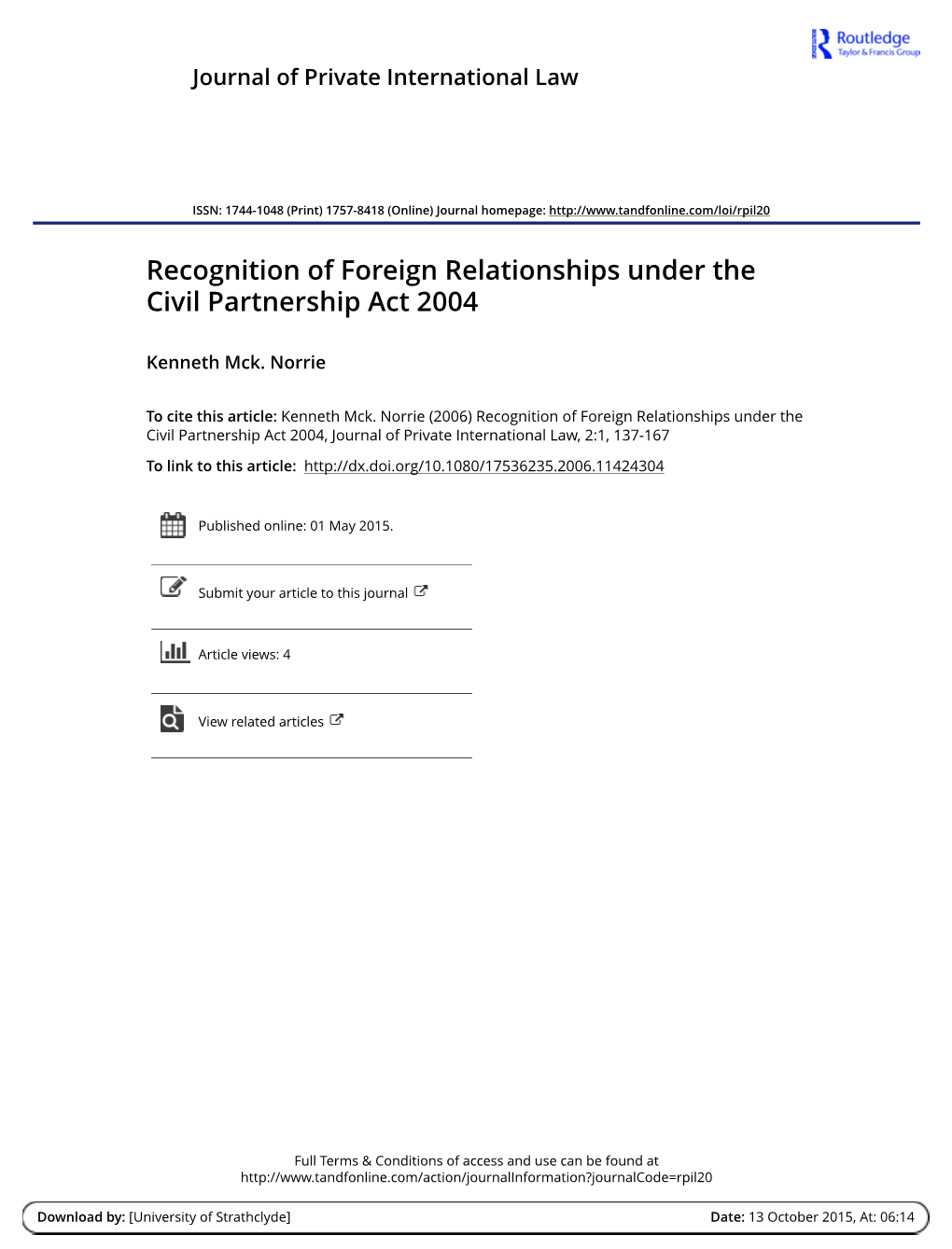 Recognition of Foreign Relationships Under the Civil Partnership Act 2004