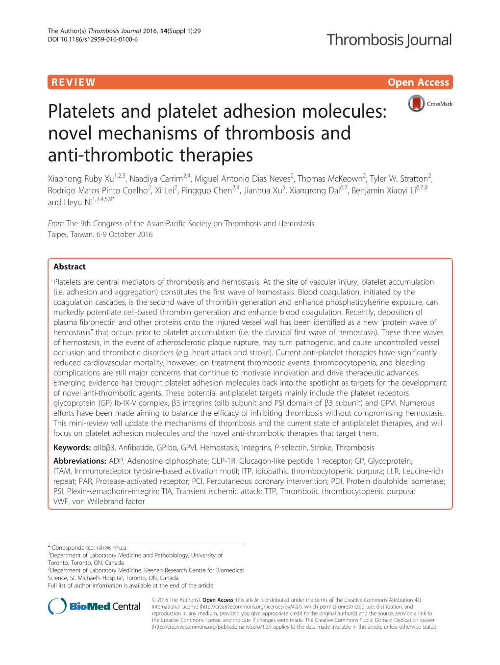 Platelets and Platelet Adhesion Molecules: Novel Mechanisms of Thrombosis and Anti-Thrombotic Therapies