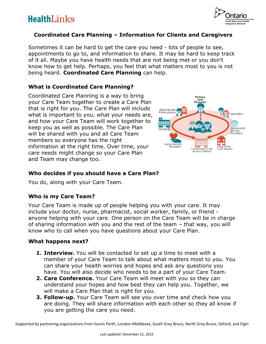 Coordinated Care Planning – Information for Clients and Caregivers