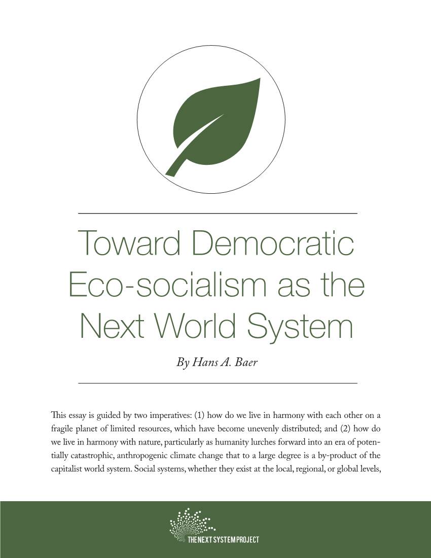 Toward Democratic Eco-Socialism As the Next World System