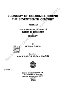 ECONOMY of GOLCONDA Jduring the SEVENTEENTH CENTURY TO