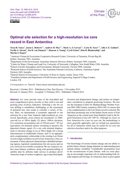 Optimal Site Selection for a High-Resolution Ice Core Record in East Antarctica