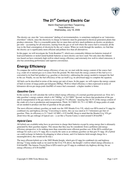 The 21St Century Electric Car Energy Efficiency