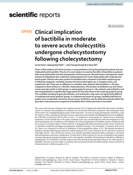 Clinical Implication of Bactibilia in Moderate to Severe Acute