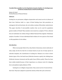 Variable Microsatellite Loci for Population Genetics Studies of a Sucking Louse (Pedicinus Badii) Found on Old World Monkeys