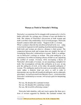 Woman As Truth in Nietzsche's Writing