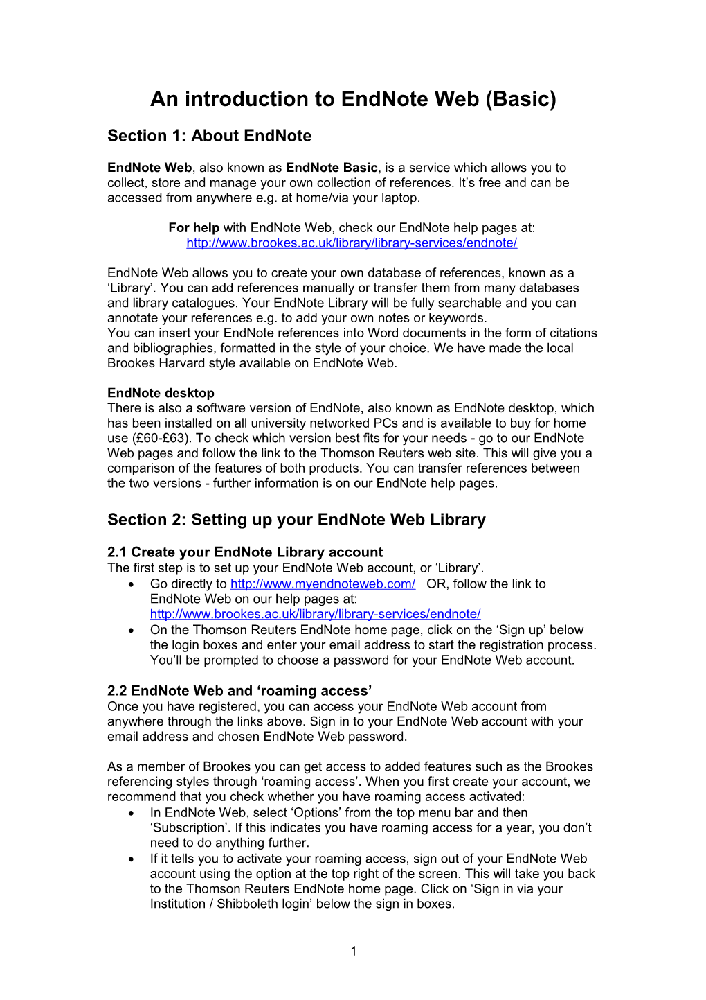 Endnote Web Session for Library Staff