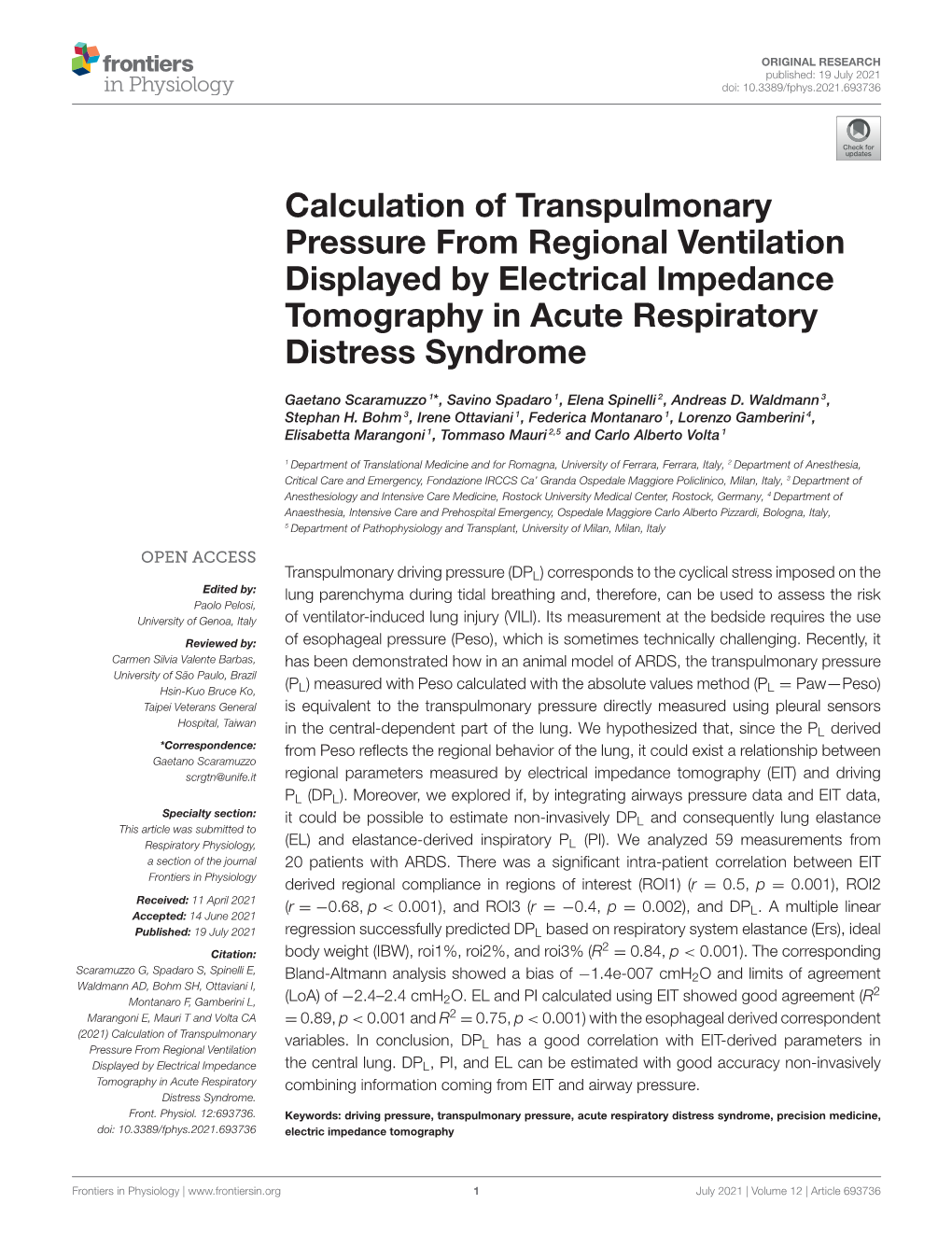 Calculation of Transpulmonary Pressure from Regional Ventilation Displayed by Electrical Impedance Tomography in Acute Respiratory Distress Syndrome