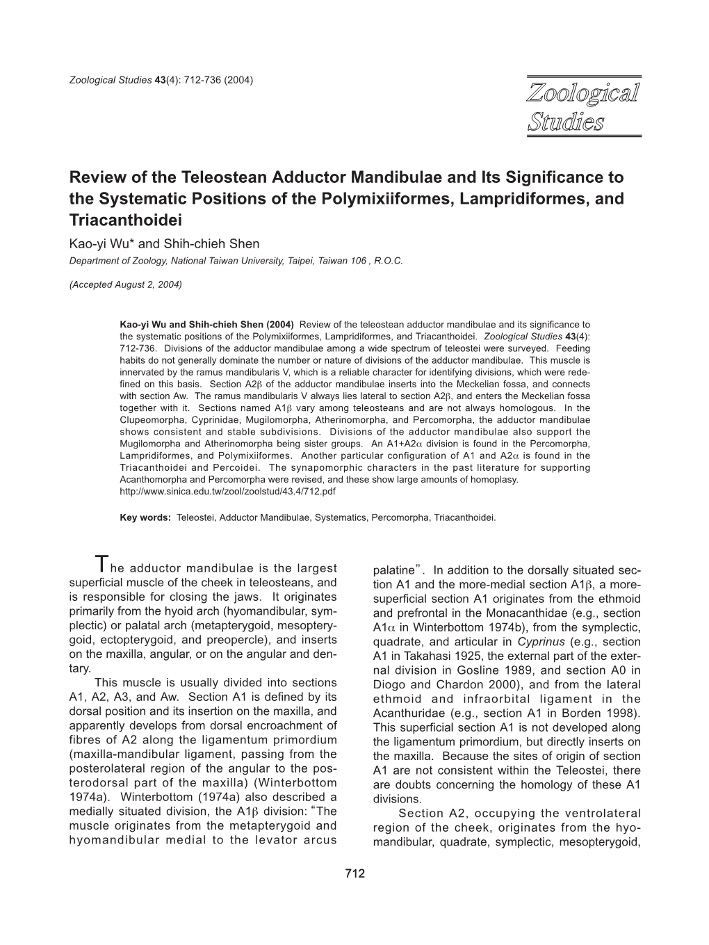 Review of the Teleostean Adductor Mandibulae and Its Significance To