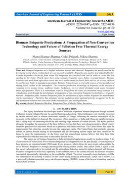 Biomass Briquette Production: a Propagation of Non-Convention Technology and Future of Pollution Free Thermal Energy Sources