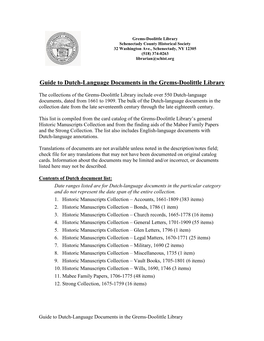 Guide to Dutch-Language Documents in the Grems-Doolittle Library
