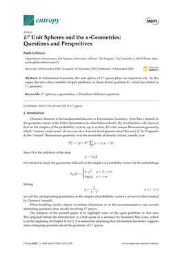 Lp Unit Spheres and the Α-Geometries: Questions and Perspectives