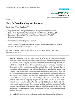 Use of a Parasitic Wasp As a Biosensor