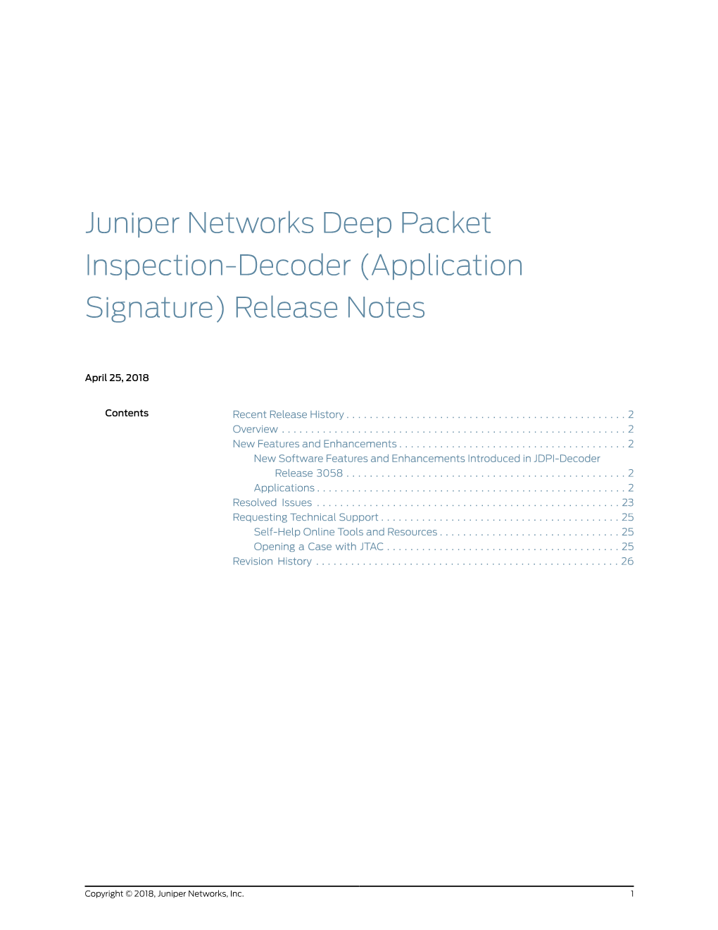 Juniper Networks Deep Packet Inspection-Decoder (Application Signature) Release Notes
