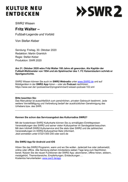 Fritz Walter – Fußball-Legende Und Vorbild