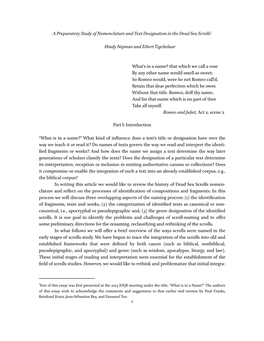 A Preparatory Study of Nomenclature and Text Designation in the Dead Sea Scrolls1 Hindy Najman and Eibert Tigchelaar What's In