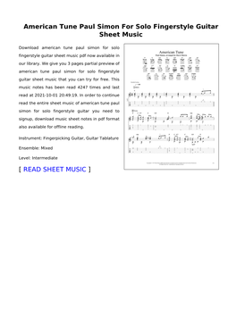 American Tune Paul Simon for Solo Fingerstyle Guitar Sheet Music