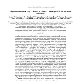 Magnesio-Lucchesiite, Camg3al6(Si6o18)(BO3)3(OH)3O, a New Species of the Tourmaline Supergroup