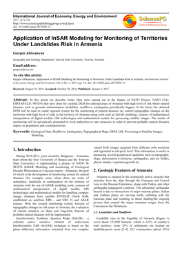 Application of Insar Modeling for Monitoring of Territories Under Landslides Risk in Armenia