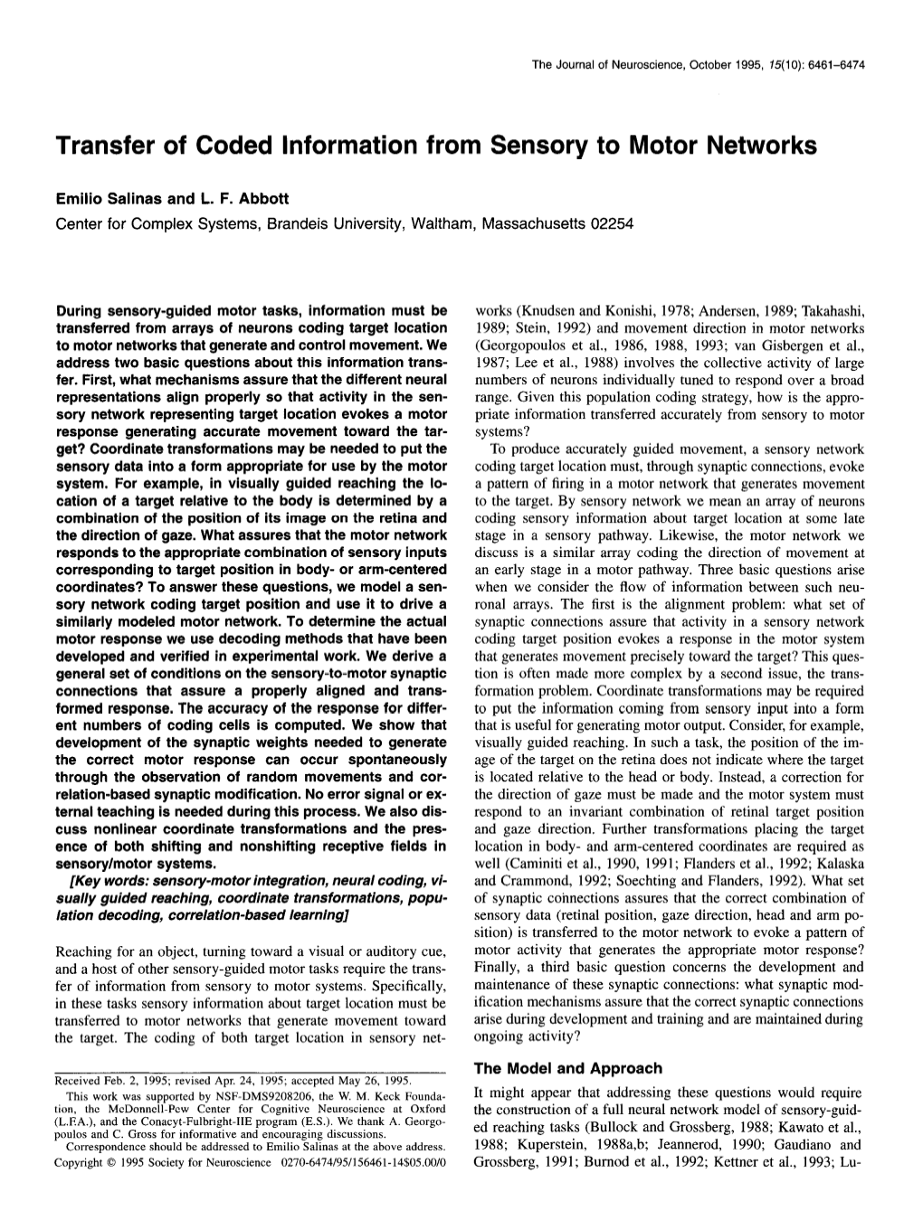 Transfer of Coded Information from Sensory to Motor Networks