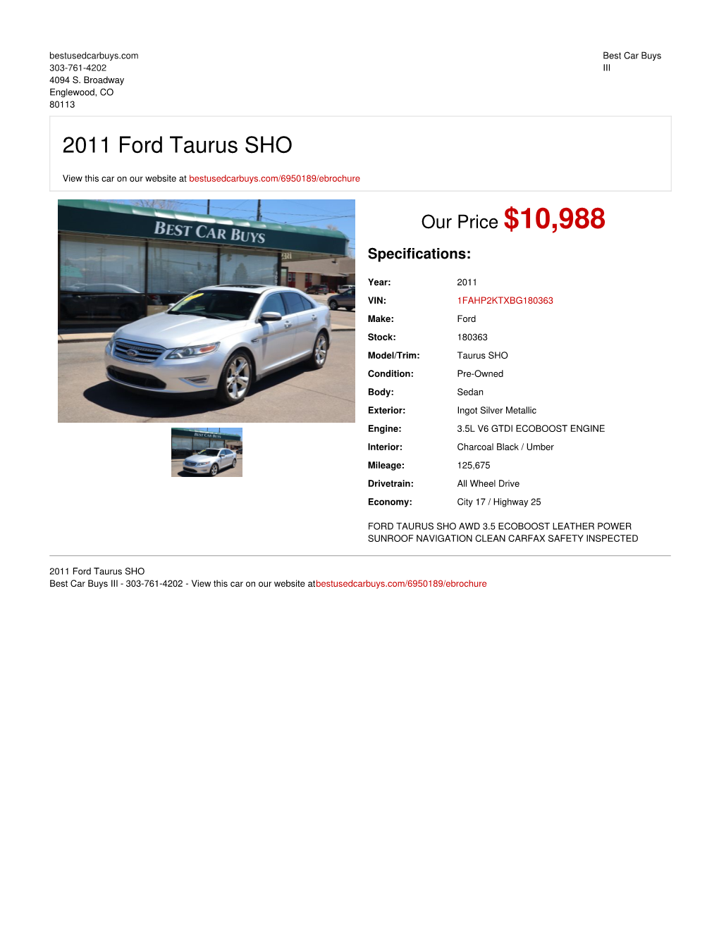 2011 Ford Taurus SHO | Englewood, CO | Best Car Buys