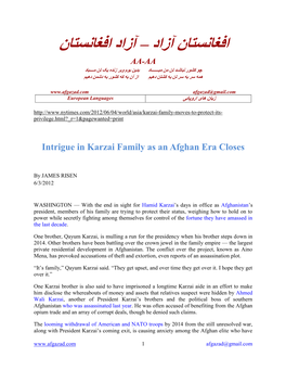 Intrigue in Karzai Family As an Afghan Era Closes