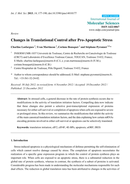 Changes in Translational Control After Pro-Apoptotic Stress