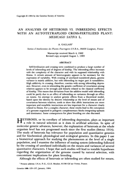 An Analysis of Heterosis Vs. Inbreeding Effects with an Autotetraploid Cross-Fertilized Plant: Medicago Satna L