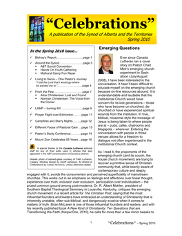 “Celebrations” a Publication of the Synod of Alberta and the Territories Spring 2010